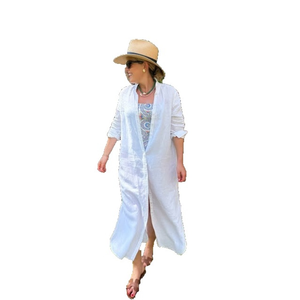 America & Beyond Shirt Dress Roll tab Sleeve white side slits size L NWT